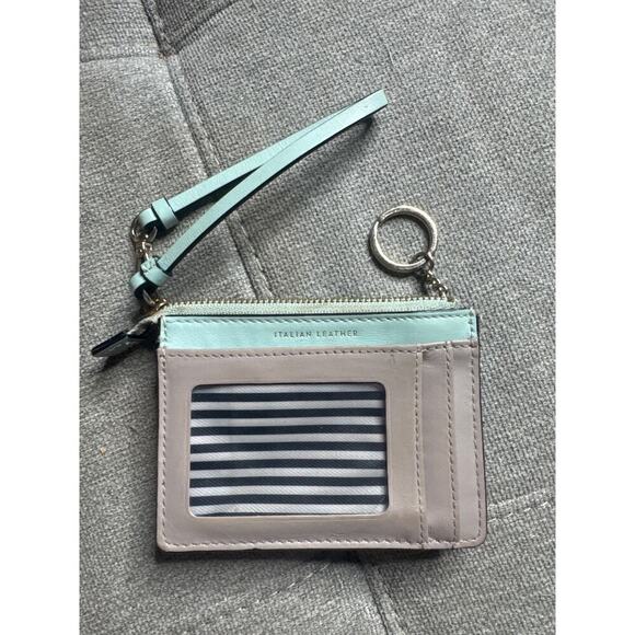 Kate Spade NY Italian Leather Wristlet Wallet / Key Chain – Light Teal & Tan - Picture 3 of 7